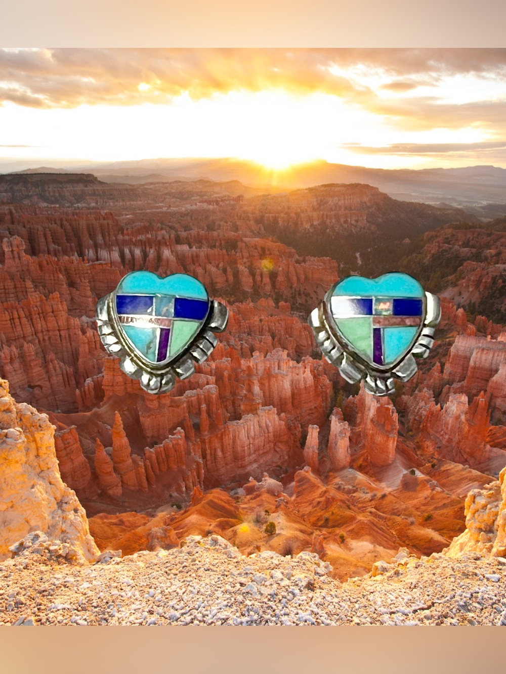 Sterling Silver Multi-gemstone Heart Stud Earrings 1/2”